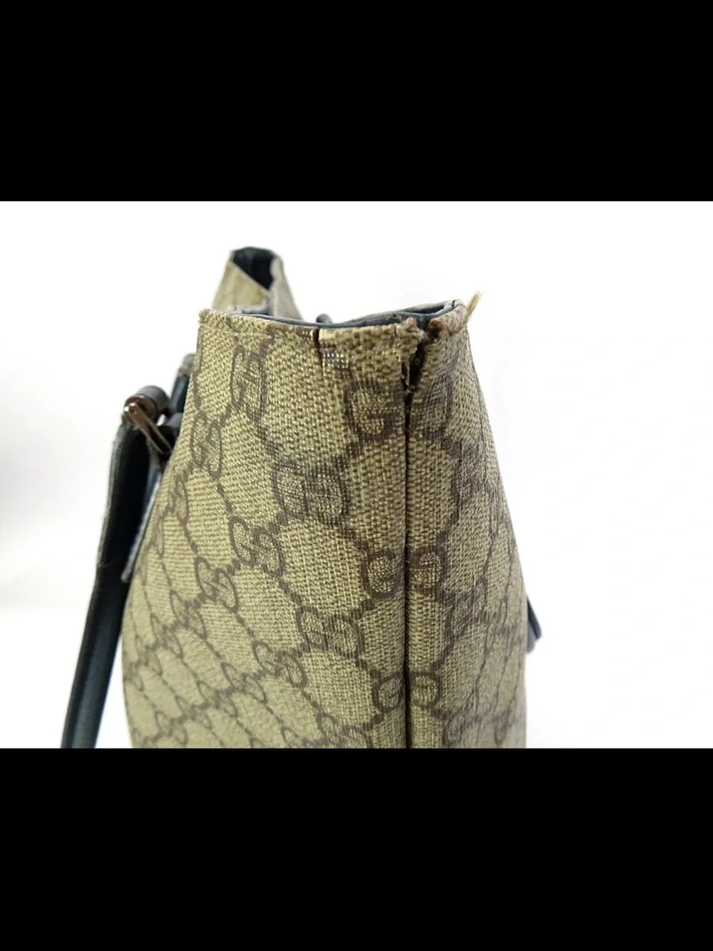 Gucci Beige GG Canvas Tote with Blue Leather Handles